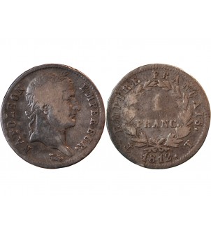 NAPOLEON Ier - 1 FRANC ARGENT 1812 T NANTES 2