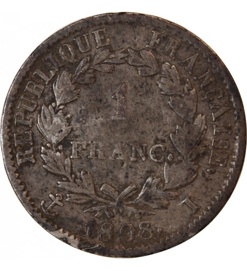 NAPOLEON Ier - 1 FRANC ARGENT 1808 T NANTES