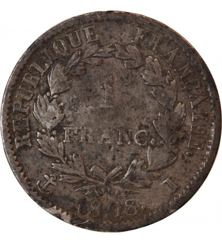 NAPOLEON Ier - 1 FRANC ARGENT 1808 T NANTES