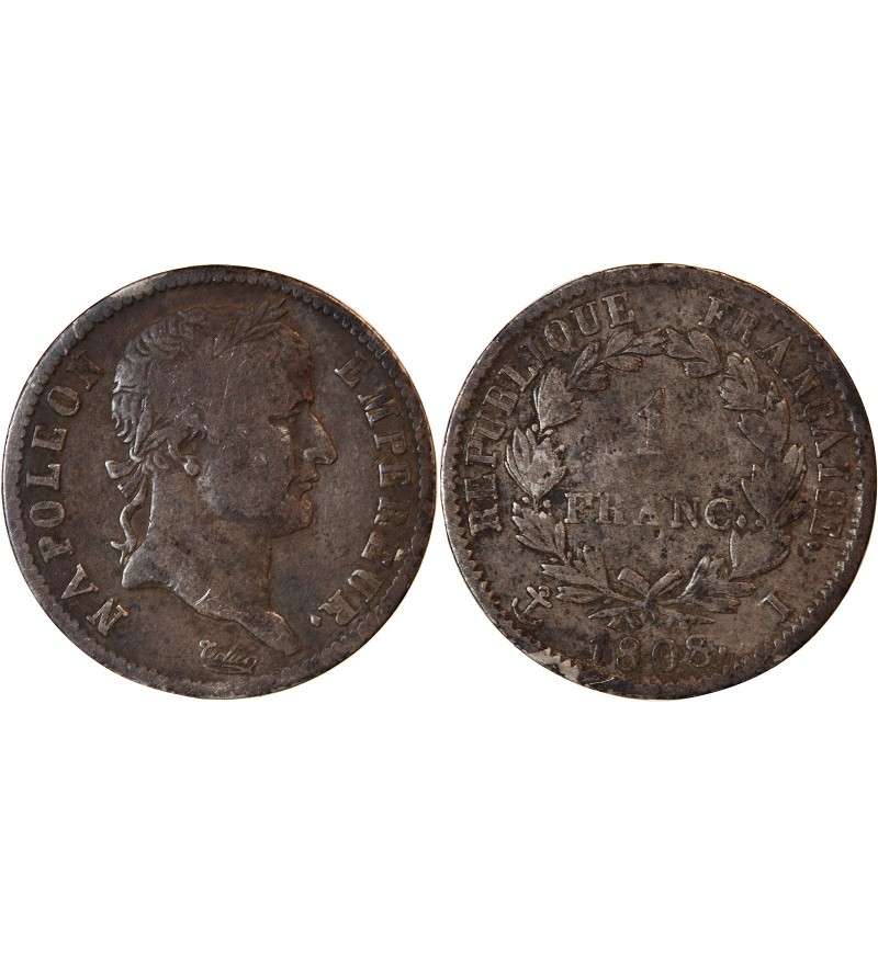 NAPOLEON Ier - 1 FRANC ARGENT 1808 T NANTES