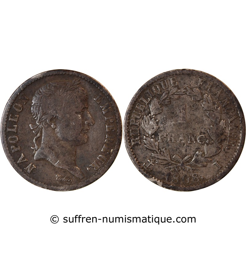 NAPOLEON Ier - 1 FRANC ARGENT 1808 T NANTES