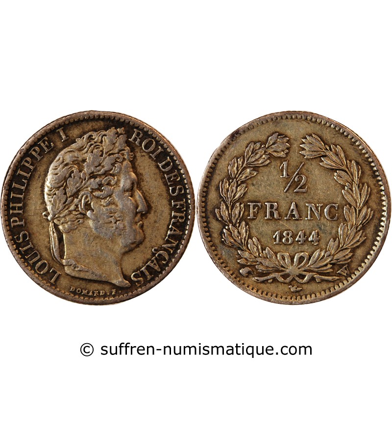 LOUIS-PHILIPPE﻿ Ier - 1/2 FRANC ARGENT 1844 W LILLE