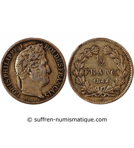 LOUIS-PHILIPPE﻿ Ier - 1/2 FRANC ARGENT 1844 W LILLE