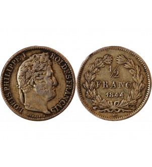 LOUIS-PHILIPPE﻿ Ier - 1/2 FRANC ARGENT 1844 W LILLE 2