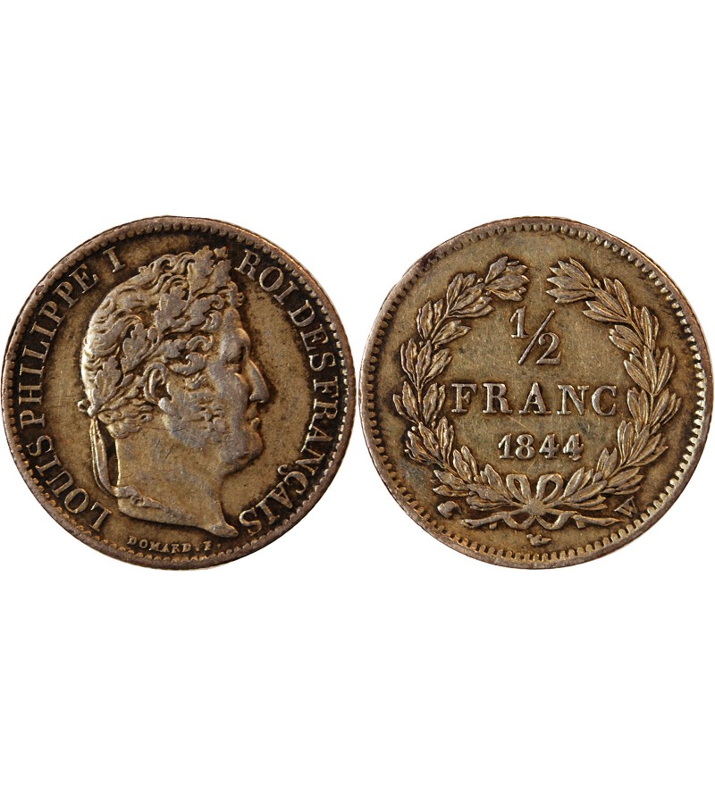 LOUIS-PHILIPPE﻿ Ier - 1/2 FRANC ARGENT 1844 W LILLE