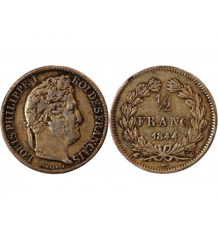 LOUIS-PHILIPPE﻿ Ier - 1/2 FRANC ARGENT 1844 W LILLE