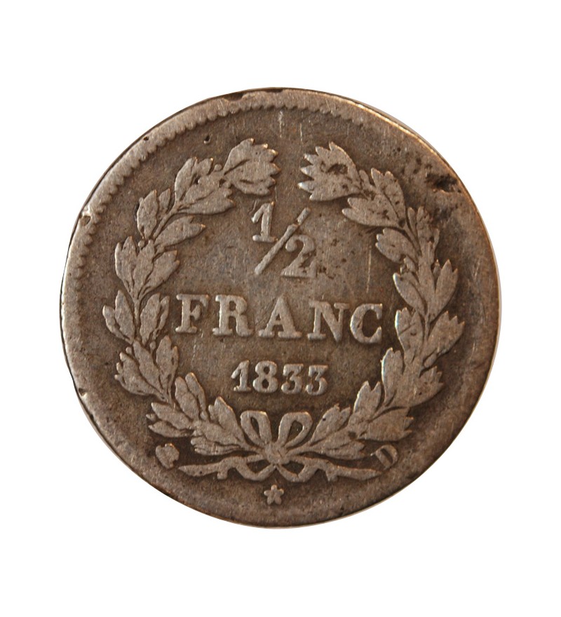 LOUIS-PHILIPPE﻿ Ier - 1/2 FRANC ARGENT 1833 D LYON - RARE