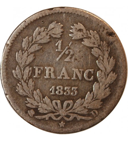 LOUIS-PHILIPPE﻿ Ier - 1/2 FRANC ARGENT 1833 D LYON - RARE