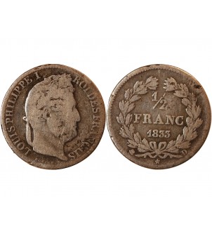 LOUIS-PHILIPPE﻿ Ier - 1/2 FRANC ARGENT 1833 D LYON - RARE 2