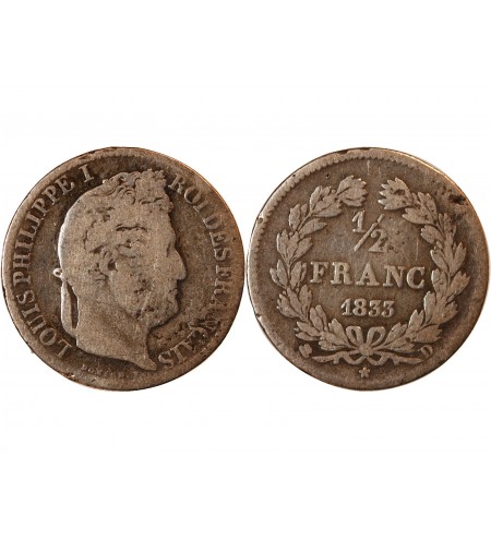 LOUIS-PHILIPPE﻿ Ier - 1/2 FRANC ARGENT 1833 D LYON - RARE