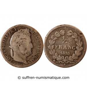 LOUIS-PHILIPPE﻿ Ier - 1/2 FRANC ARGENT 1833 D LYON - RARE