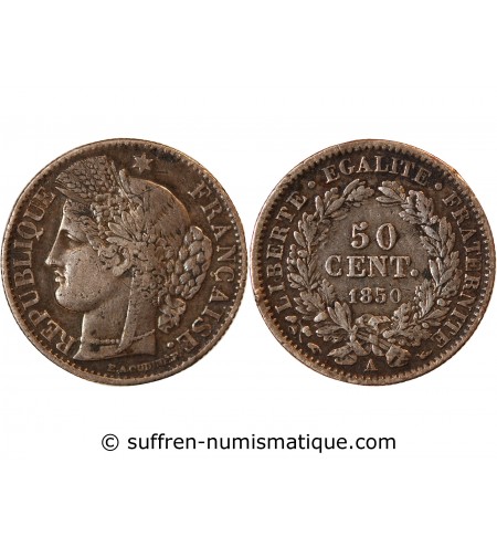 CERES - 50 CENTIMES ARGENT 1850 A PARIS