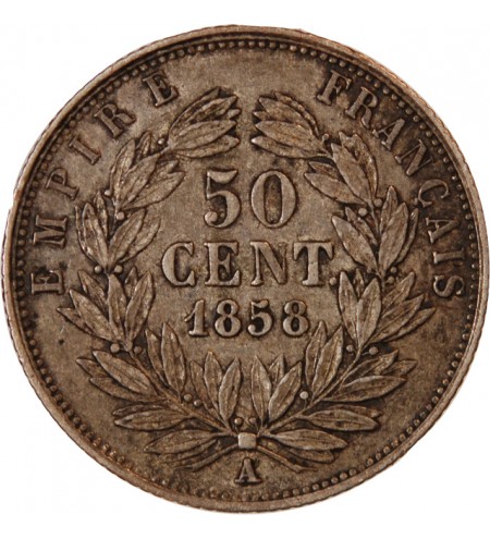 NAPOLEON III - 50 CENTIMES ARGENT 1858 A PARIS
