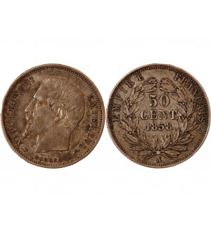 NAPOLEON III - 50 CENTIMES ARGENT 1858 A PARIS 2