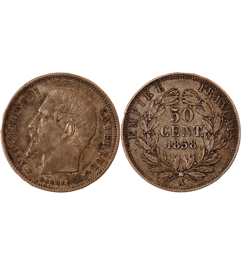 NAPOLEON III - 50 CENTIMES ARGENT 1858 A PARIS