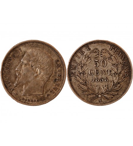 NAPOLEON III - 50 CENTIMES ARGENT 1858 A PARIS