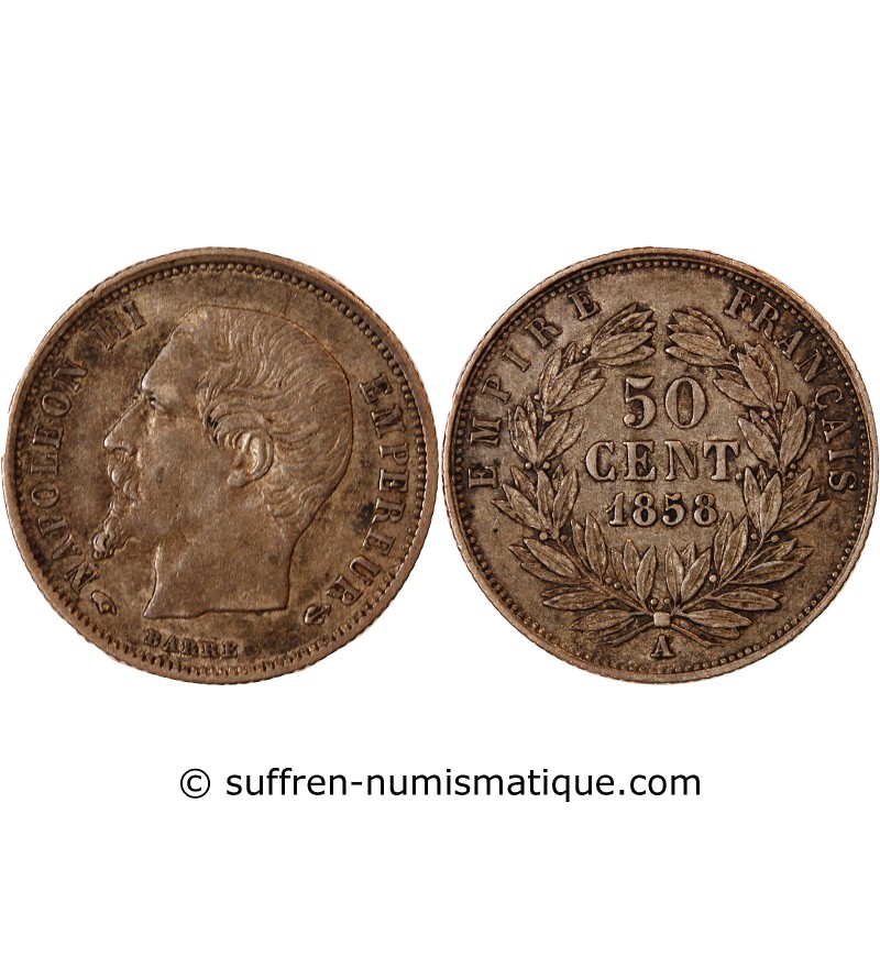 NAPOLEON III - 50 CENTIMES ARGENT 1858 A PARIS