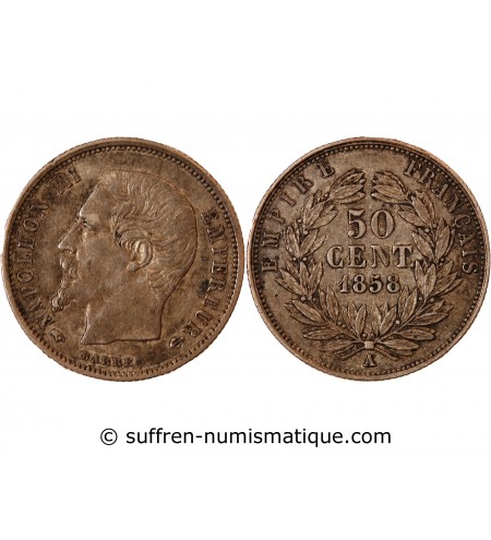 NAPOLEON III - 50 CENTIMES ARGENT 1858 A PARIS
