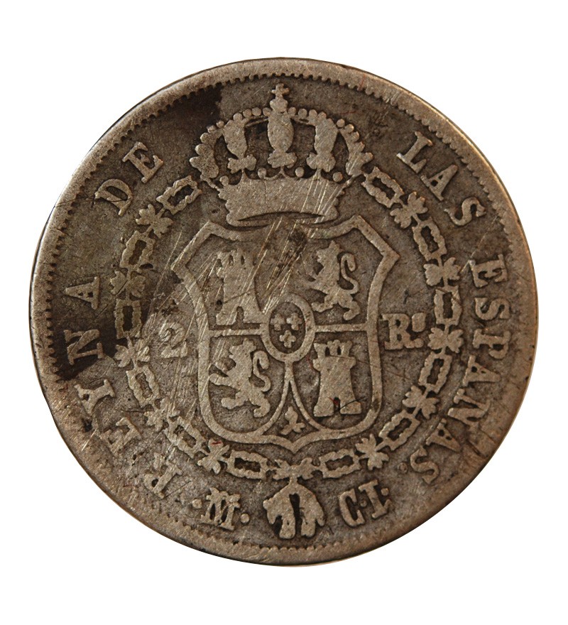ESPAGNE, ISABELLE II - 2 REALES ARGENT 1849 M CL
