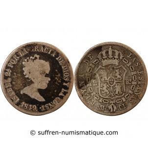 ESPAGNE, ISABELLE II - 2 REALES ARGENT 1849 M CL
