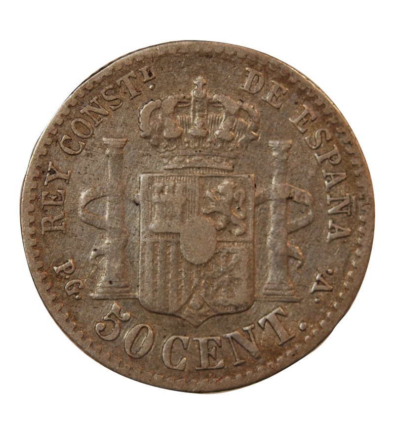 ESPAGNE, ALPHONSE XIII - 50 CENTIMOS ARGENT 1894 PGV