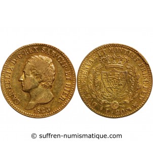 ITALIE - CHARLES FELIX﻿ 20 LIRE OR 1823 TURIN