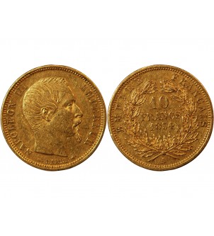 NAPOLEON III - 10 FRANCS OR PETIT MODULE 1854 A PARIS﻿ "Tranche Lisse" 2