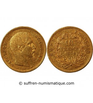 NAPOLEON III - 10 FRANCS OR PETIT MODULE 1854 A PARIS﻿ "Tranche Lisse"