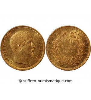 NAPOLEON III - 10 FRANCS OR PETIT MODULE 1854 A PARIS "Tranche Cannelée"