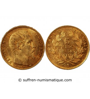 NAPOLEON III - 5 FRANCS OR PETIT MODULE 1854 A PARIS﻿ "Tranche cannelée"