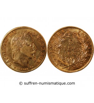 NAPOLEON III - 5 FRANCS OR 1862 A PARIS