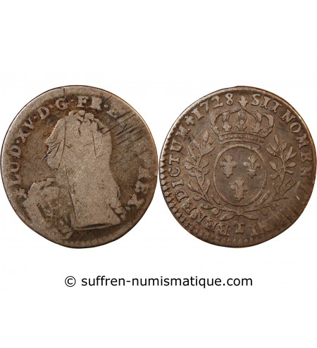 LOUIS XV﻿ - 1/10 ECU AUX BRANCHES D'OLIVIER 1728 T NANTES