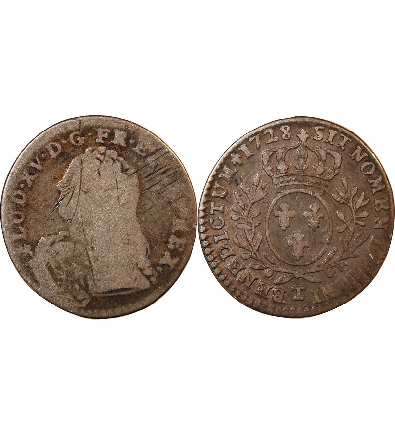 LOUIS XV﻿ - 1/10 ECU AUX BRANCHES D'OLIVIER 1728 T NANTES