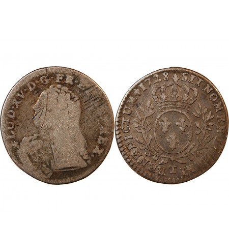 LOUIS XV﻿ - 1/10 ECU AUX BRANCHES D'OLIVIER 1728 T NANTES