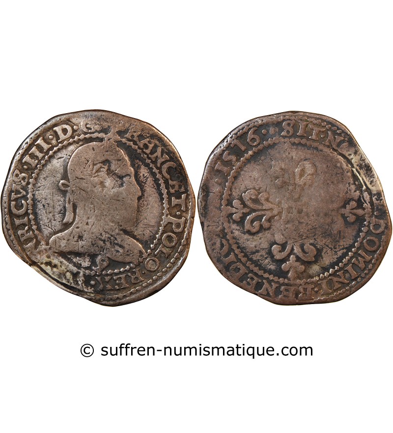 HENRI III - FRANC "Au Col Plat" ARGENT 1576 9 RENNES