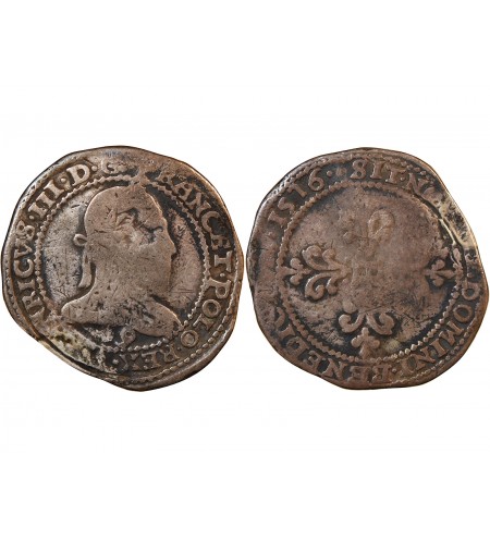 HENRI III - FRANC "Au Col Plat" ARGENT 1576 9 RENNES