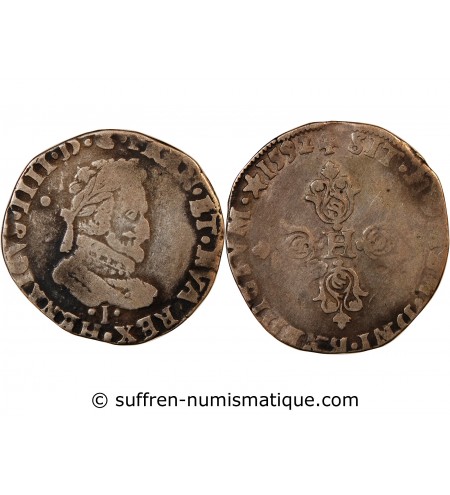 HENRI IV﻿ - 1/2 FRANC ARGENT 1592 I LIMOGES R2