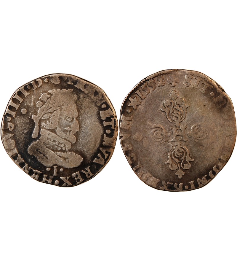 HENRI IV﻿ - 1/2 FRANC ARGENT 1592 I LIMOGES R2