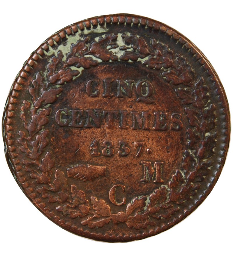 MONACO, HONORE V - 5 CENTIMES 1837 MC Petite tête