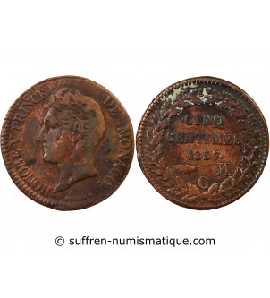 MONACO, HONORE V - 5 CENTIMES 1837 MC Petite tête