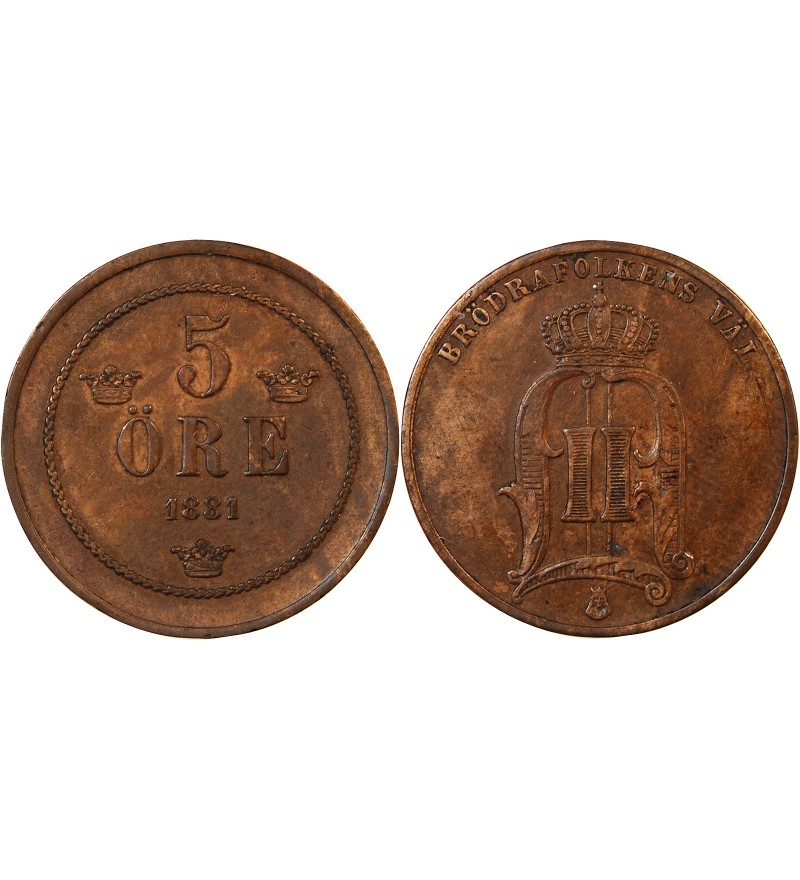 SUÈDE, OSCAR II - 5 ÖRE 1881