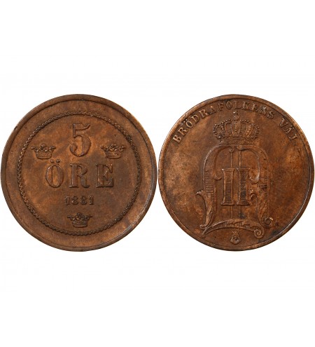 SUÈDE, OSCAR II - 5 ÖRE 1881
