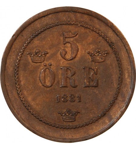 SUÈDE, OSCAR II - 5 ÖRE 1881