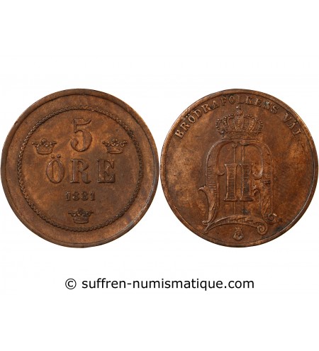 SUÈDE, OSCAR II - 5 ÖRE 1881