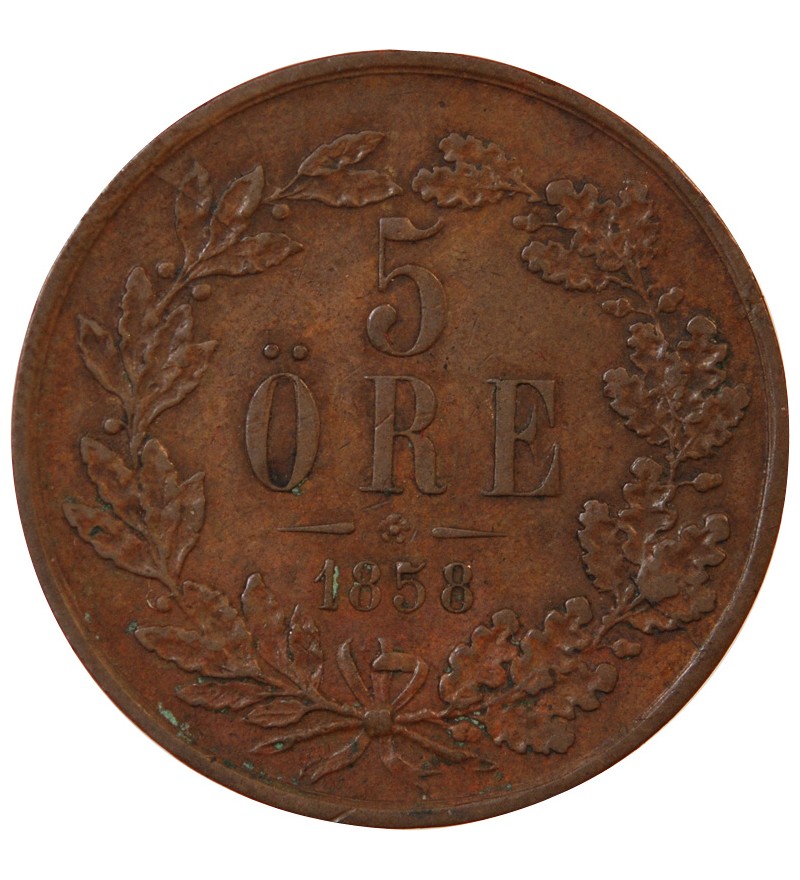 SUÈDE, OSCAR I - 5 ÖRE 1858