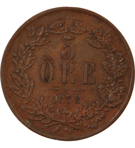 SUÈDE, OSCAR I - 5 ÖRE 1858