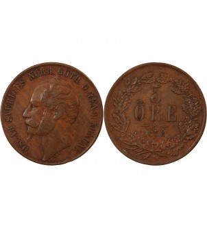 SUÈDE, OSCAR I - 5 ÖRE 1858 2