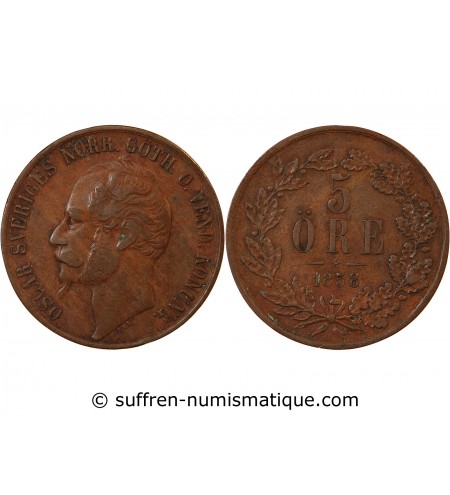 SUÈDE, OSCAR I - 5 ÖRE 1858