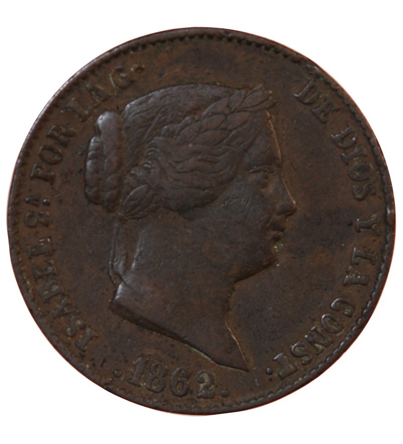 ESPAGNE, ISABELLE II - 25 CENTIMOS 1862 SEGOVIE