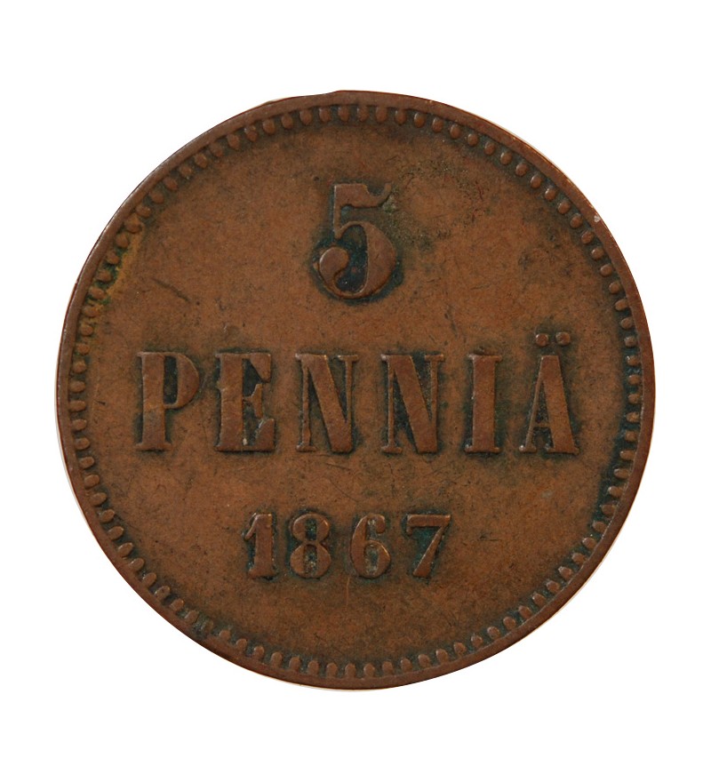 FINLANDE, ALEXANDRE II - 5 PENNIÄ 1867
